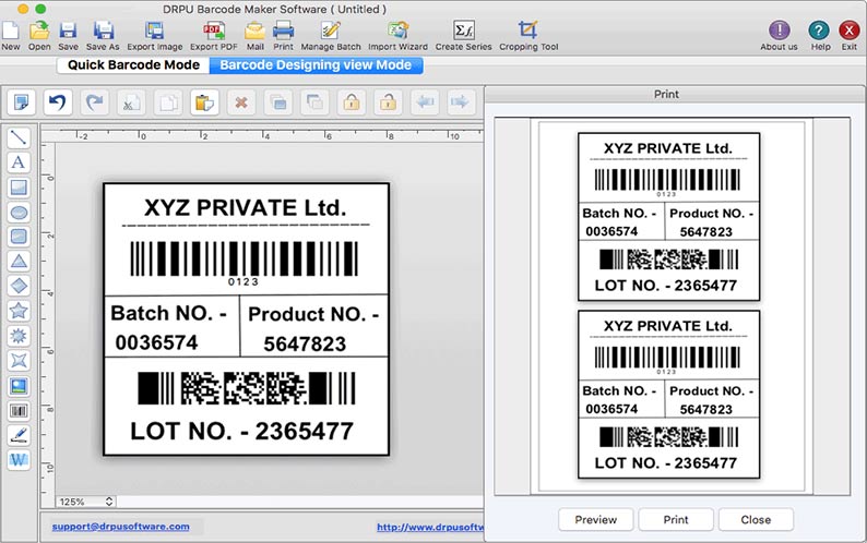 Screenshot of MacOS Excel Barcode Labels Maker