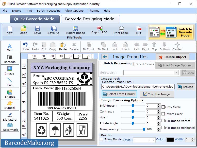 Screenshot of Packaging Barcode Maker Software