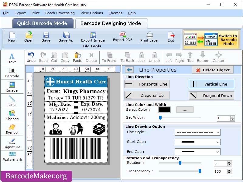 Screenshot of Pharmacy Barcode Label Generator