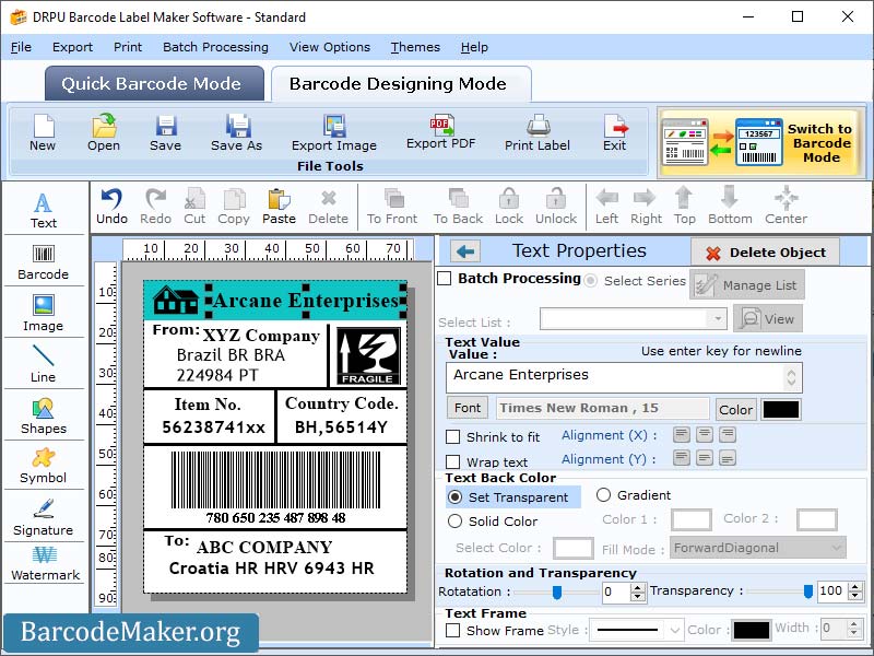 Screenshot of Barcode Labels by Barcode Maker