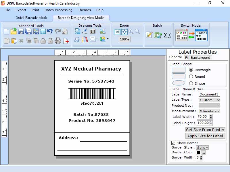 Screenshot of Medical Barcode