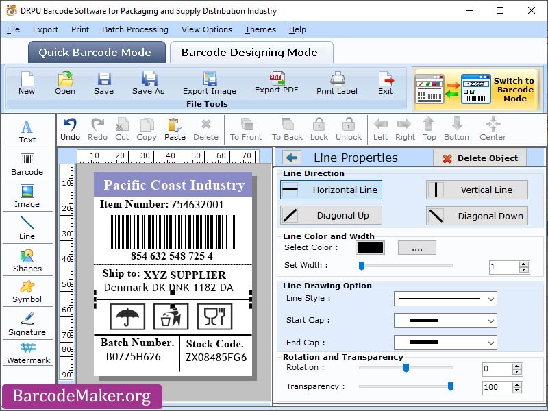 Screenshot of Packaging Barcode Maker Program