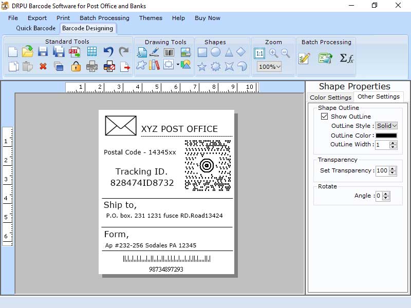 Screenshot of Postal Barcode Maker