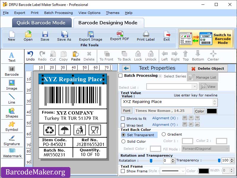 Screenshot of Buy Barcode Maker Software