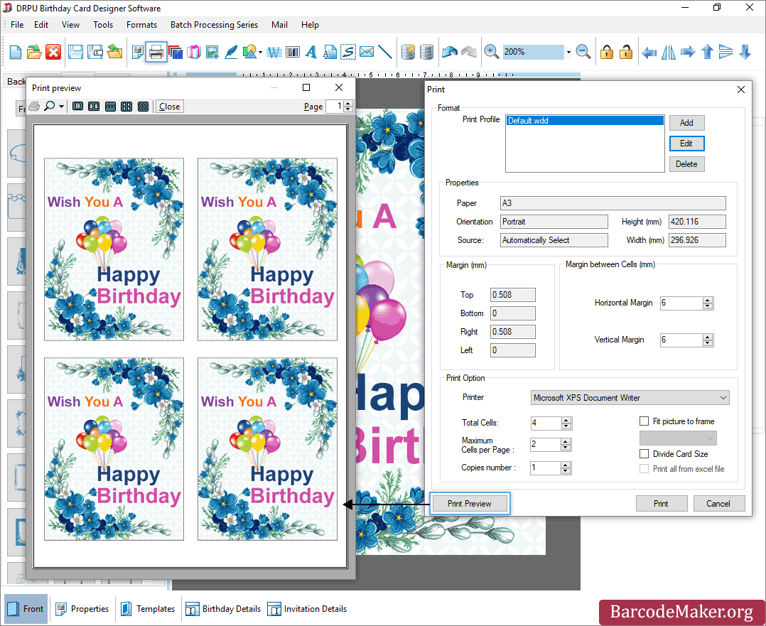 Birthday Card Print Preview