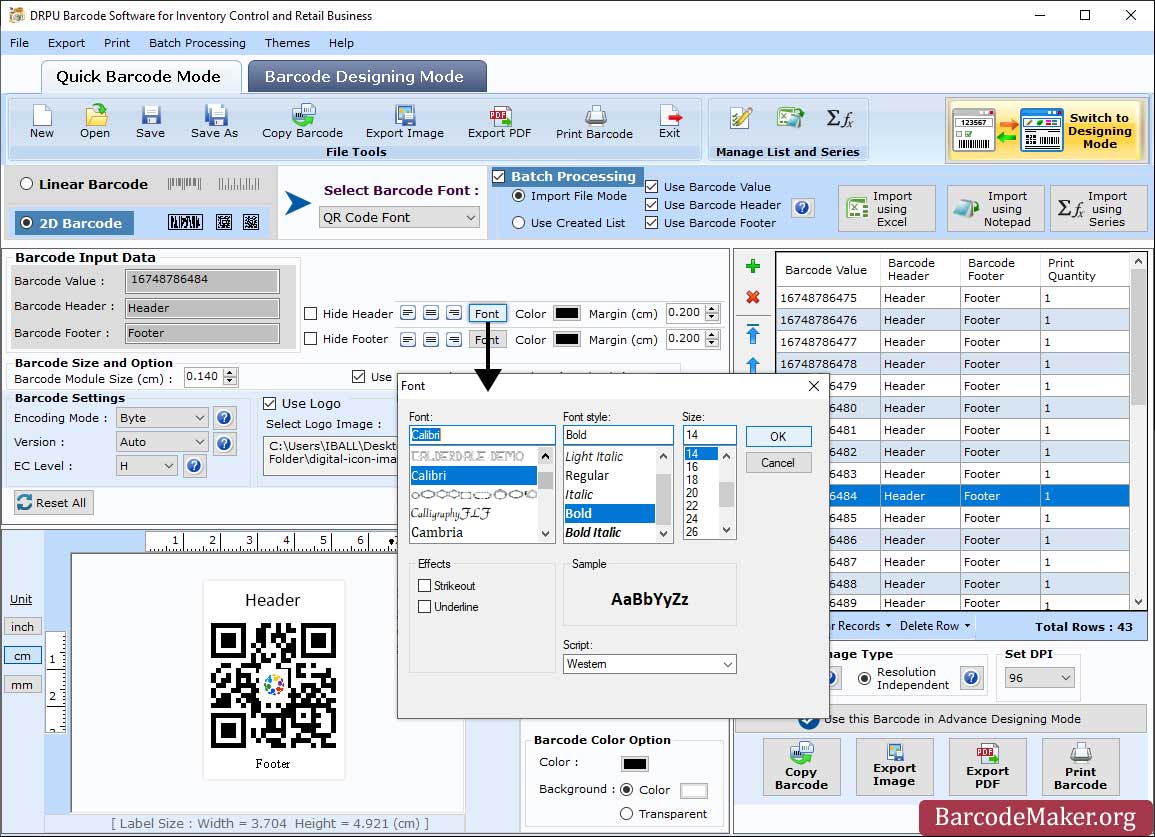 Barcode Settings