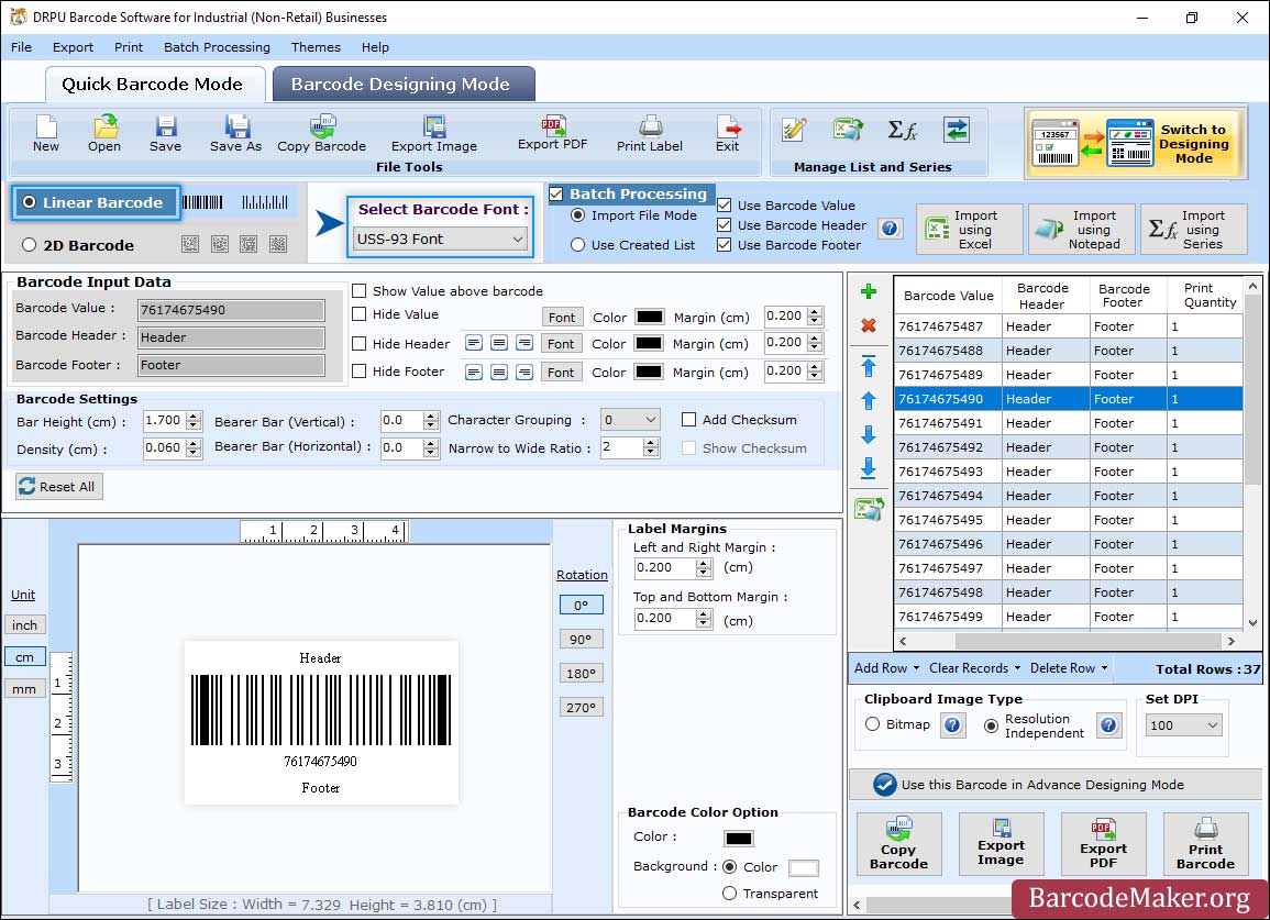 Barcode Settings