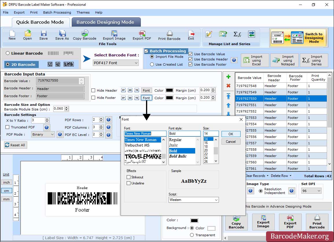 Barcode Settings