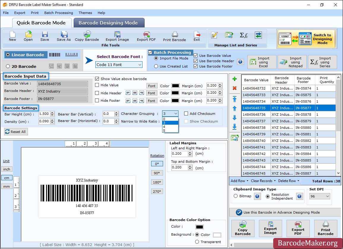 Barcode Settings