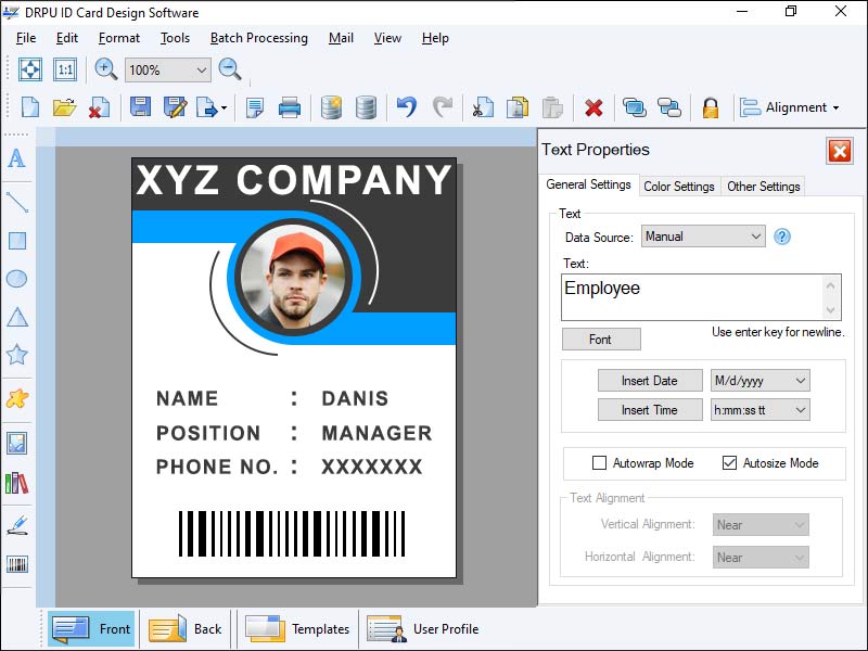 Screenshot of Photo Identity Card Designing Tool 10.1.3.6