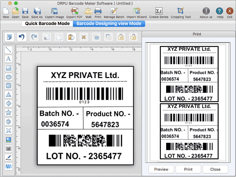 Screenshot of Excel MacOS Barcode Labeling Software