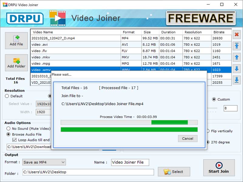 Multiple Video Merger Software Screenshot