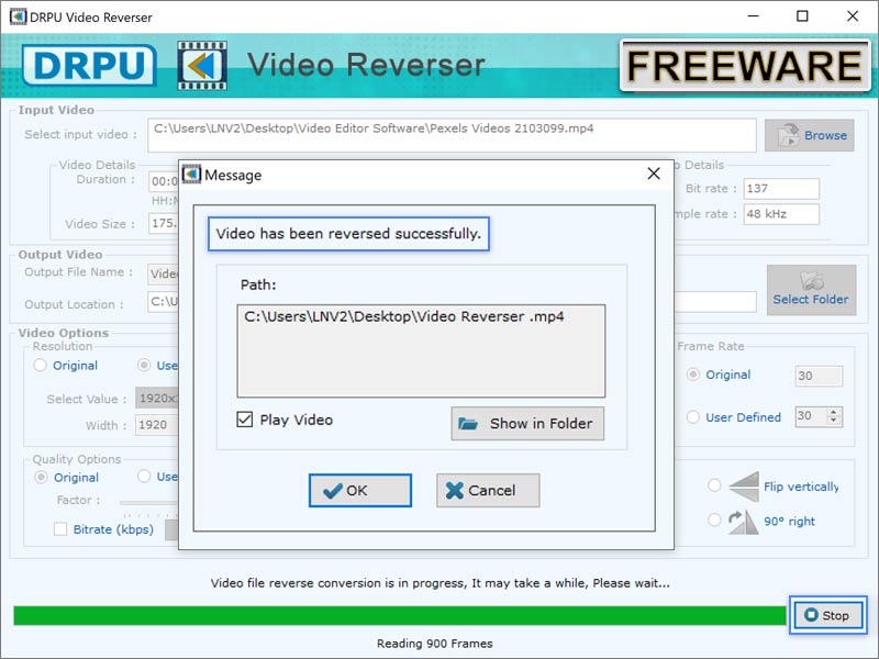 Video Reversing Software for Windows OS screenshot Video Reversing Software for Windows OS screenshot