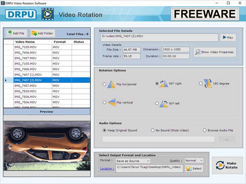 Video Rotator Software for Windows OS