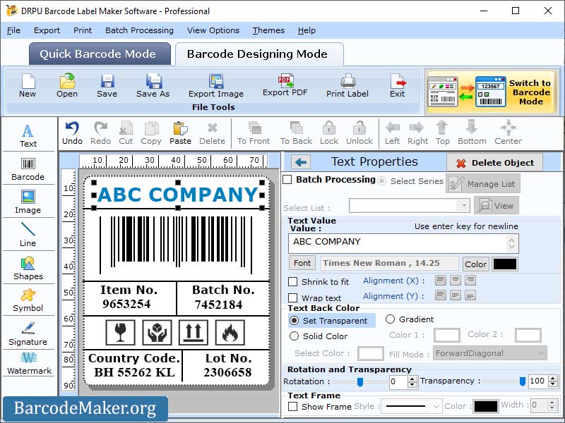 Screenshot of Make Barcode Label 5.7