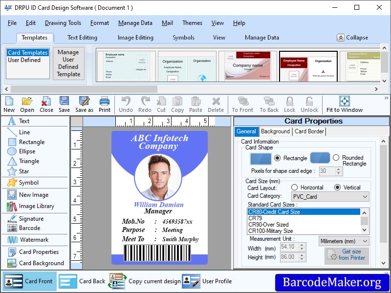 Develop, print, barcode, scanable, rounded, rectangle, identity, sticker, label, creator, freeware, software, tool, design, produce, bulk, customized, colorful, business, industry, employee, ID, card, maker,  tags, utility, generate, images