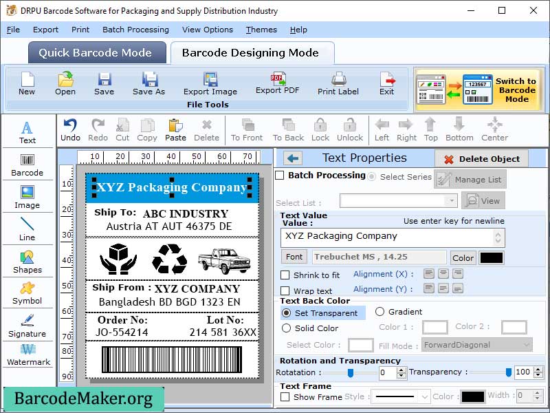 Screenshot of Barcode Maker for Packaging